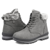Women's Winter Snow Boots Ankle Fur Lined Warm Boots Outdoor Lightweight Lace up Anti-Slip Winter Boots Mid Calf Waterproof Cold-Resistant Walking Boots for Women Grey